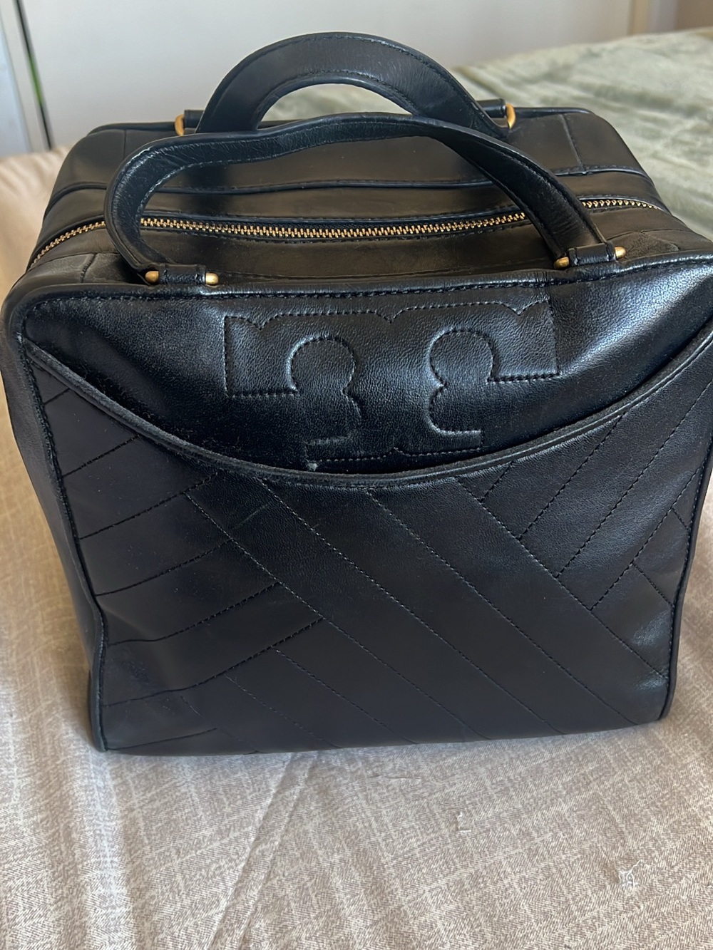 Black Quilted Leather Top-Handle Bag
